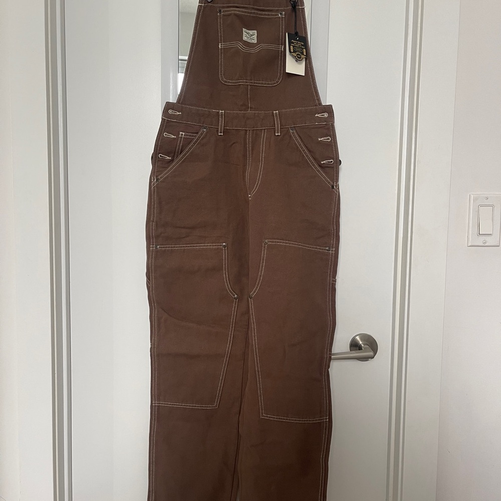 P&Co Brown Overalls with White Stitching